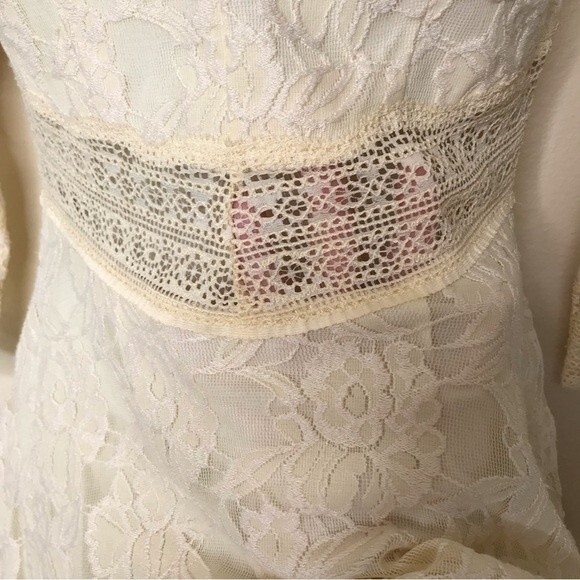 Free People Lacey Affair in Tea Dress Women Size Small Crochet Boho Mini Cream - Picture 5 of 16